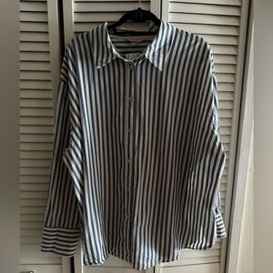 H&M Blue & White Striped Casual Shirt Button Down XXL NWT! 24.99